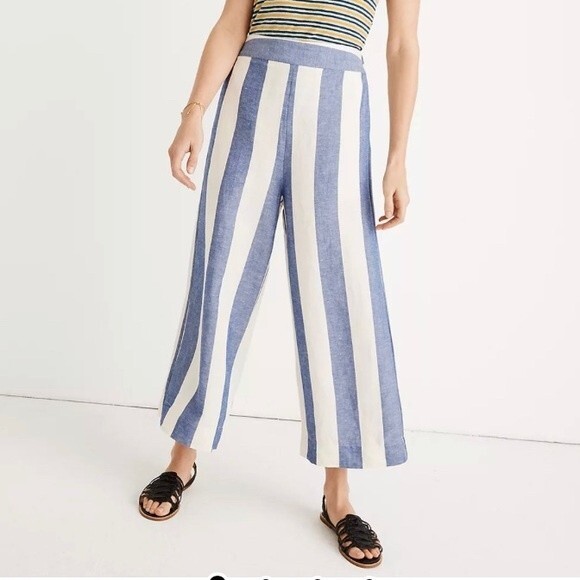 Madewell Blue and White Striped Cropped Pants - Picture 1 of 11
